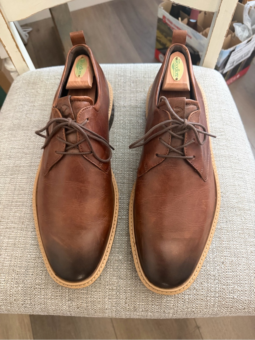Ecco Men's Brown Leather Derby Shoes with Tan Welt